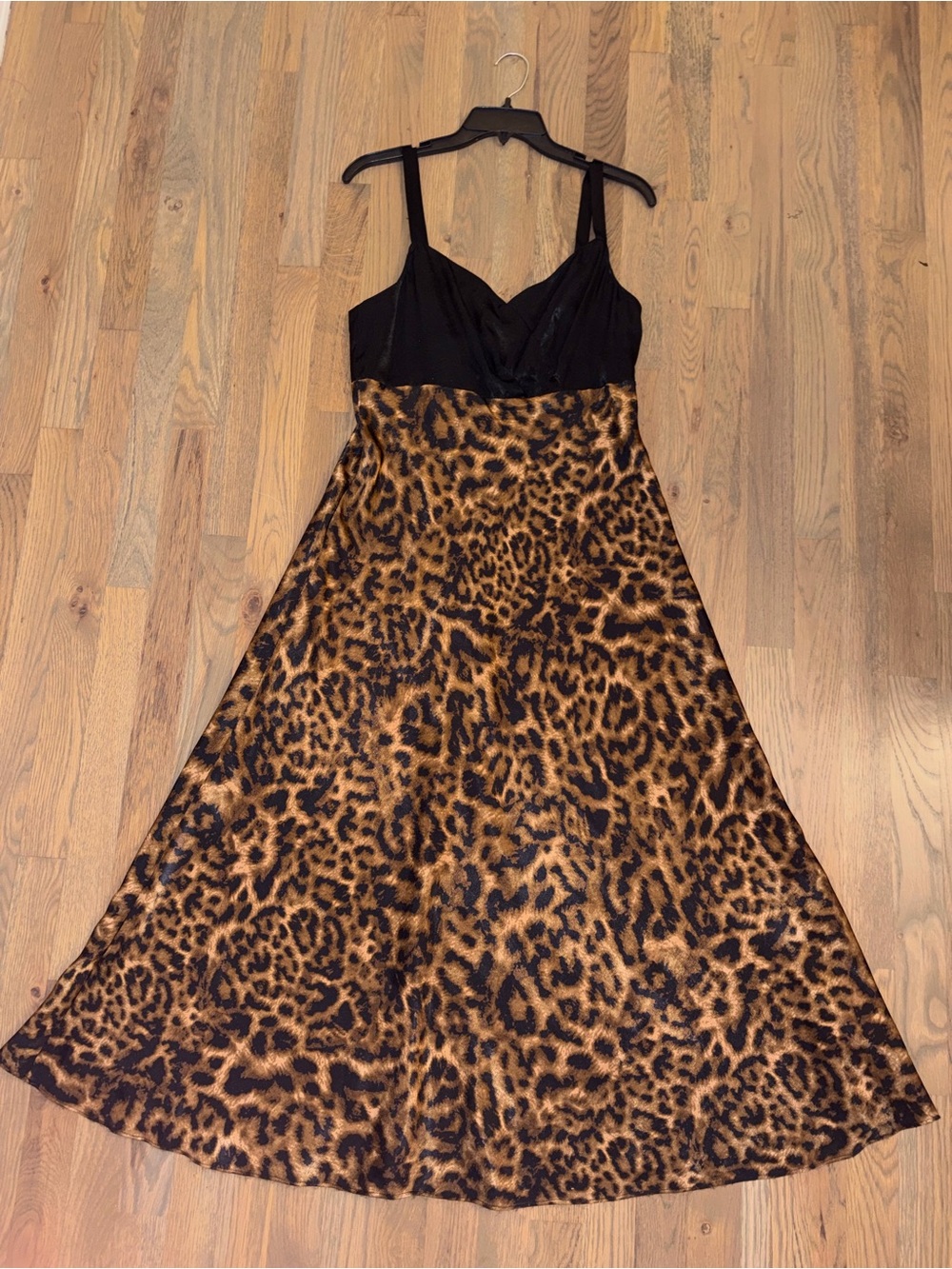 NWT DKNY Leopard Print Satin Midi Dress Size 8 A-Line Animal Print